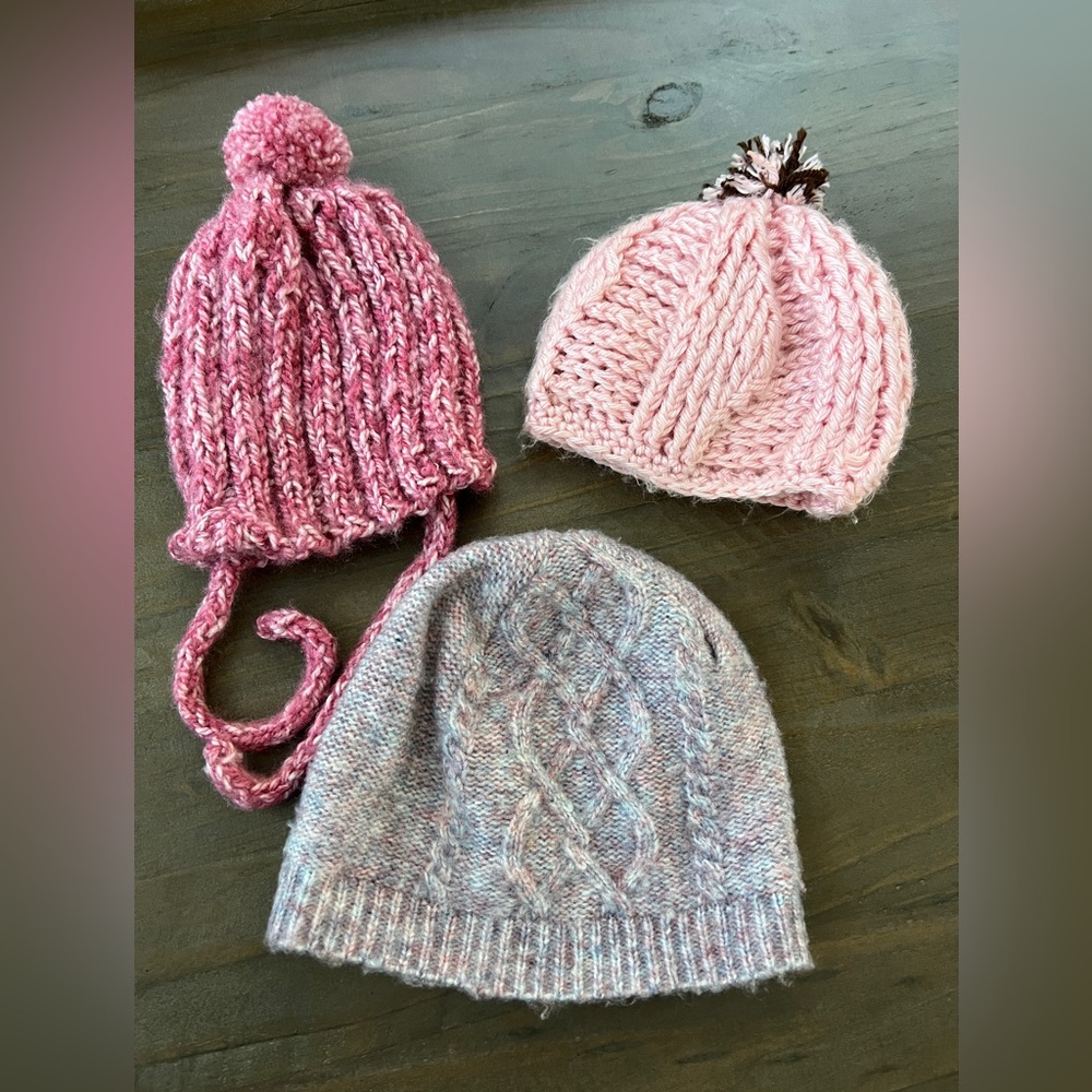 3 Girls Warm Knitted Beanies/hats- 12-24months